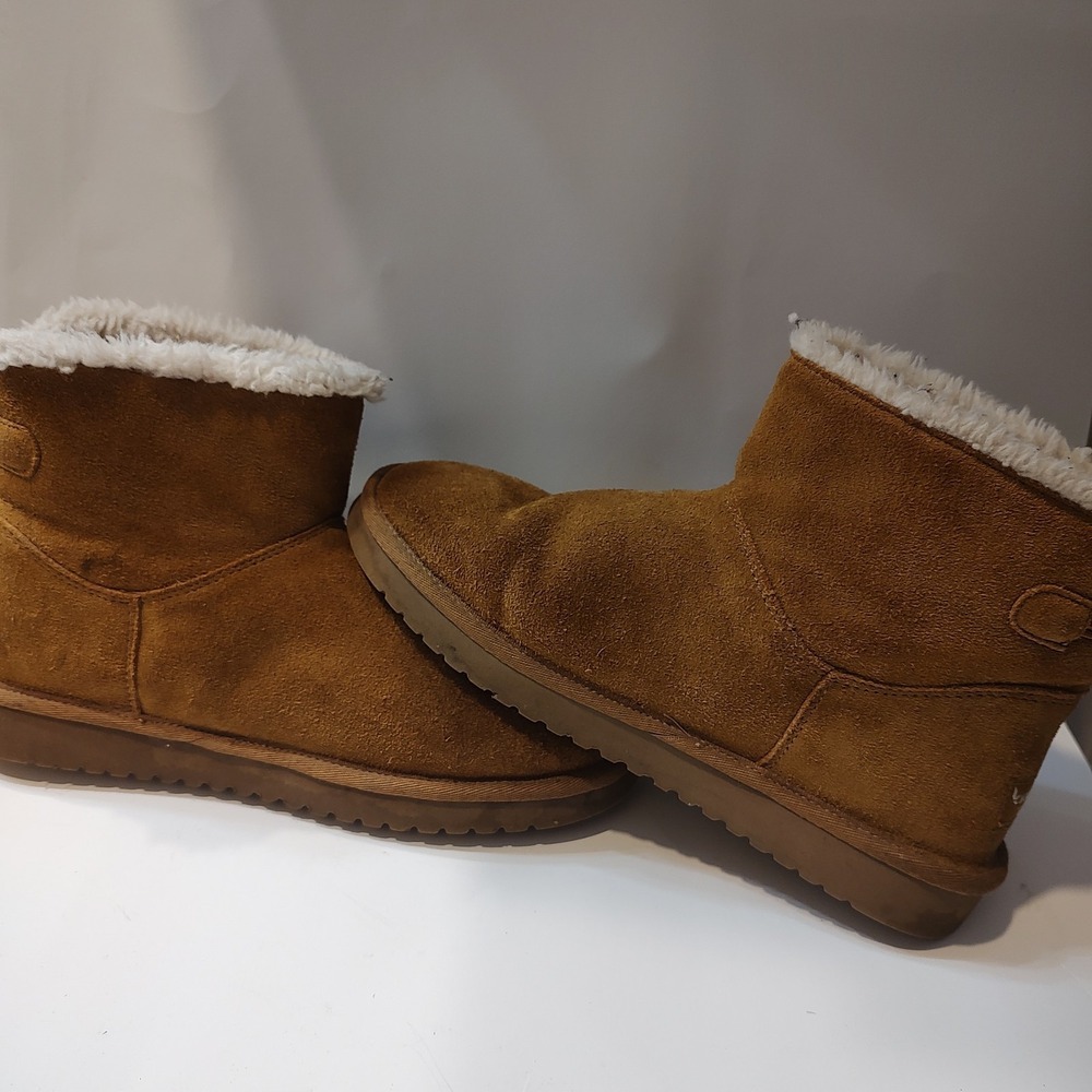 Koolaburra UGG Nalie Mini Boots Women Sz 8 Chestnut Suede Faux Fur 1145890 - Picture 4 of 9